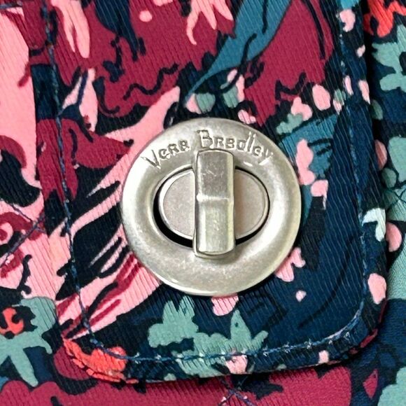 Vera Bradley RFID Twill  Turnlock Wallet Cabbage Rose Cabernet Blue Floral Print - Picture 6 of 9